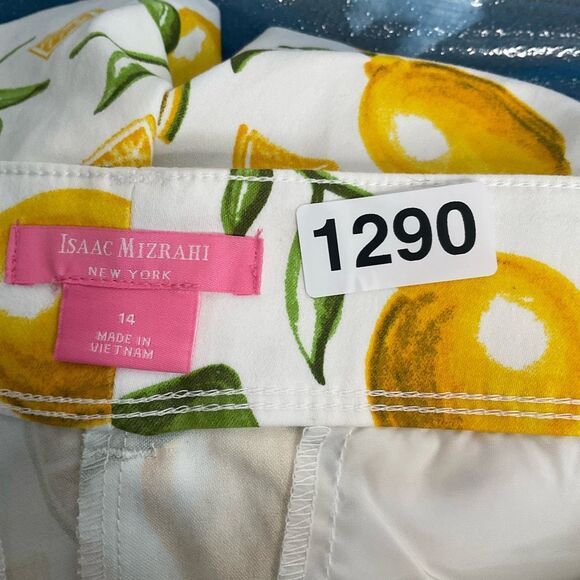 ISAAC MIZRAHI Tailored Shorts Womens‎ size 14 White Yellow Lemon Lime Summer 5” - Picture 6 of 10